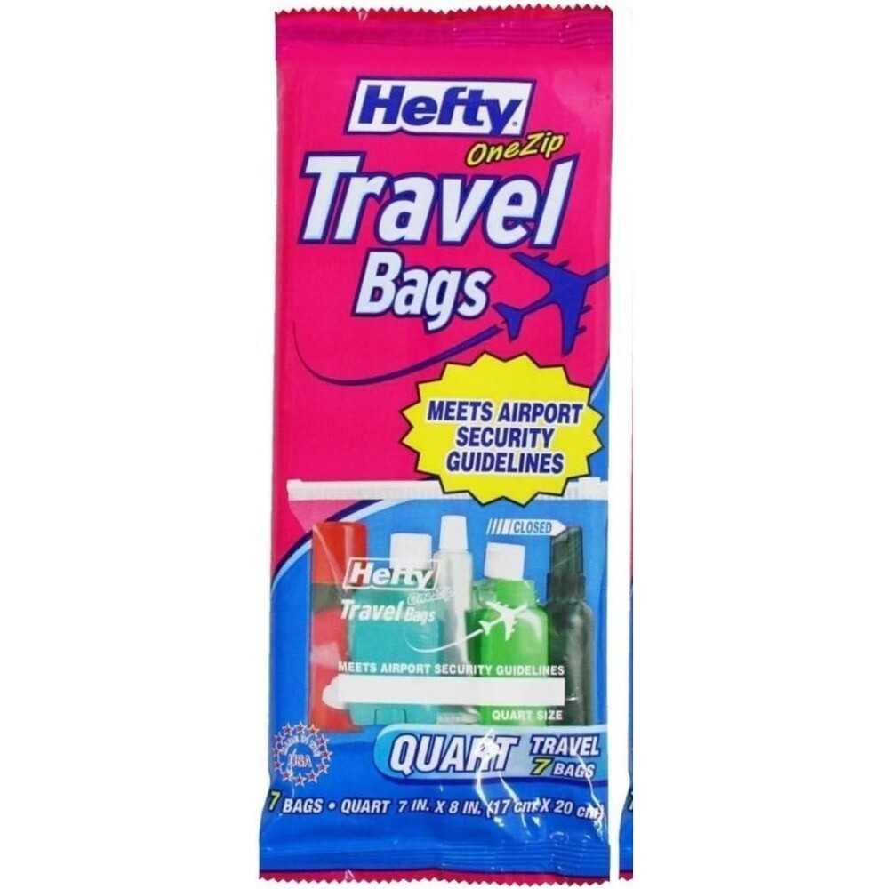 Hefty One Zip Travel Bags Quart Size Meets Airport Security Guidelines, 7 Bags